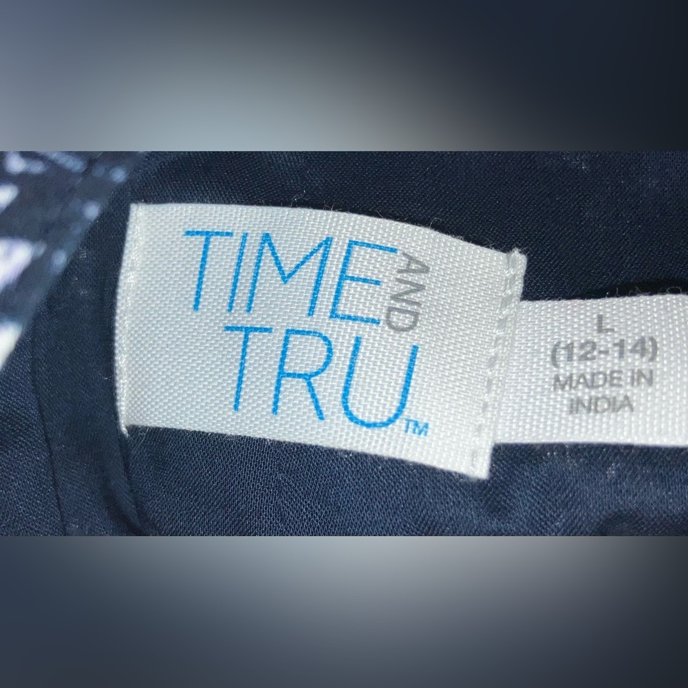 SOLD-NWOT Time and Tru Women’s Tie Shoulder Mini Dress, Botanic Dark Navy-Large - Picture 4 of 12